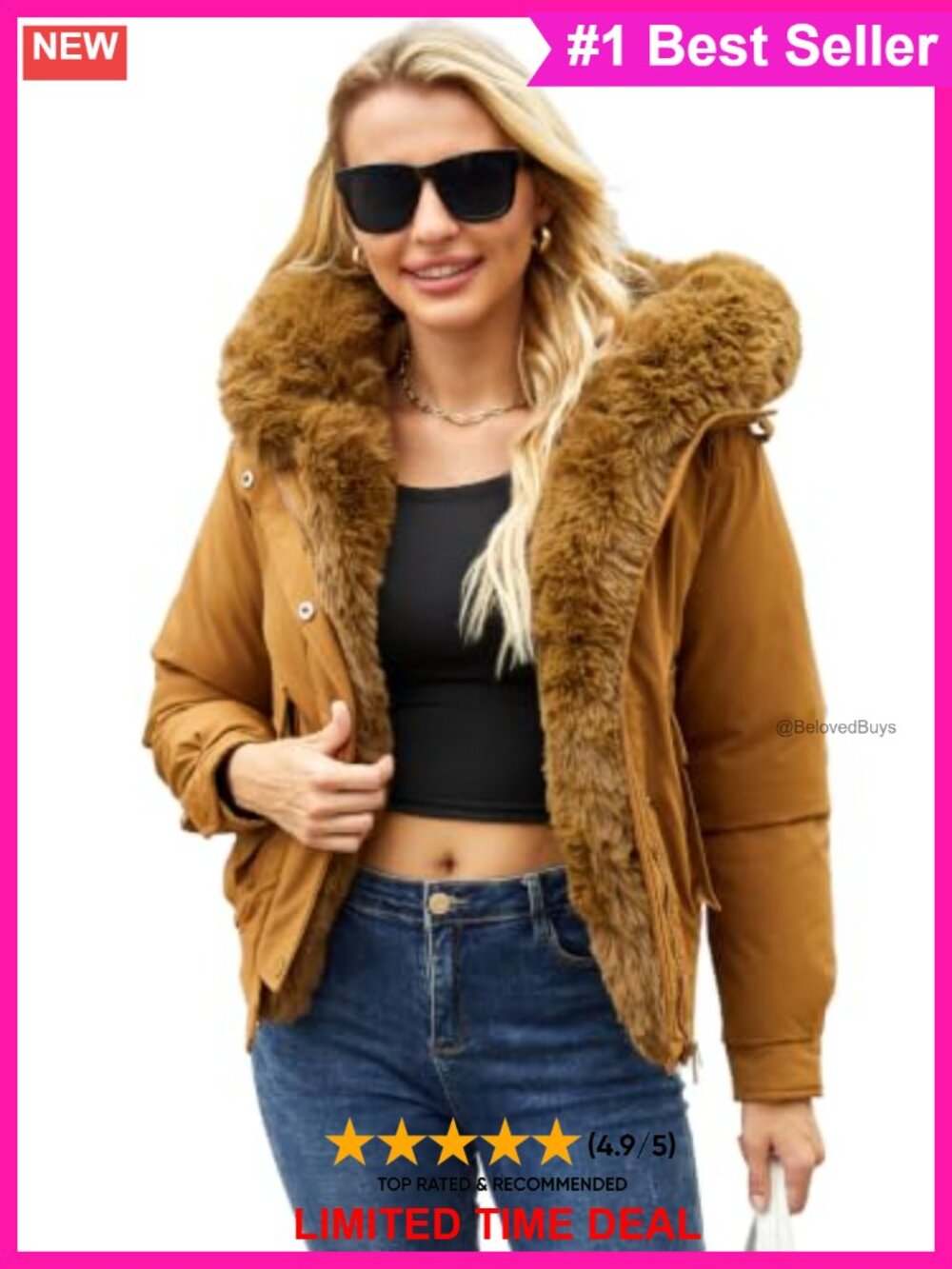 Thickened Puffer Jacket Detachable Faux Fur Hood Winter Warm Parka Coat